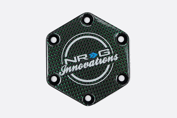 NRG Carbon Fiber w/ Green Texalium Fabrics Horn Delete Button Circular Logo Front/ Back