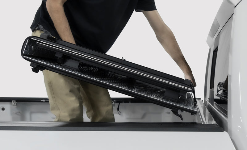 Access 2022+ Rivian R1T 4ft 6in Bed (w/ OEM Tonneau Track) LOMAX Folding Hard Cover - Carbon Fiber