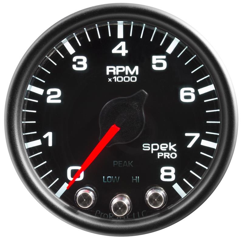 Autometer Spek-Pro Gauge Tach 2 1/16in 11K Rpm W/ Shift Light & Peak Mem - Blk/Blk
