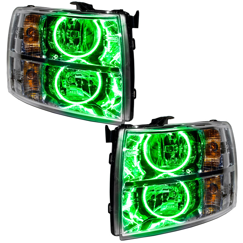 Oracle Lighting 07-13 Chevrolet Silverado Pre-Assembled LED Halo Headlights (Round Style) - Green