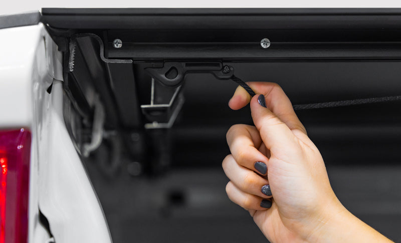 Access 2022+ Rivian R1T 4ft 6in Bed (w/ OEM Tonneau Track) LOMAX Folding Hard Cover - Black Urethane