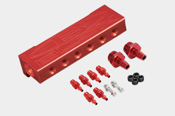 BLOX Racing Billet 6-Port Vacuum Manifold Kit - Red