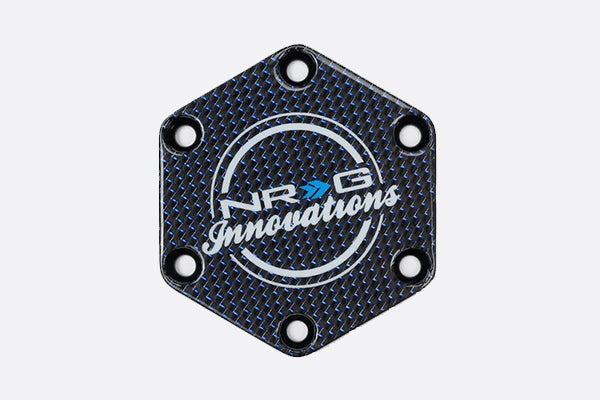 NRG Carbon Fiber w/ Blue Texalium Fabrics Horn Delete Button Circular Logo Front/ Back