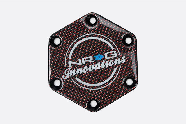 NRG Carbon Fiber w/ Red Texalium Fabrics Horn Delete Button Circular Logo Front/ Back