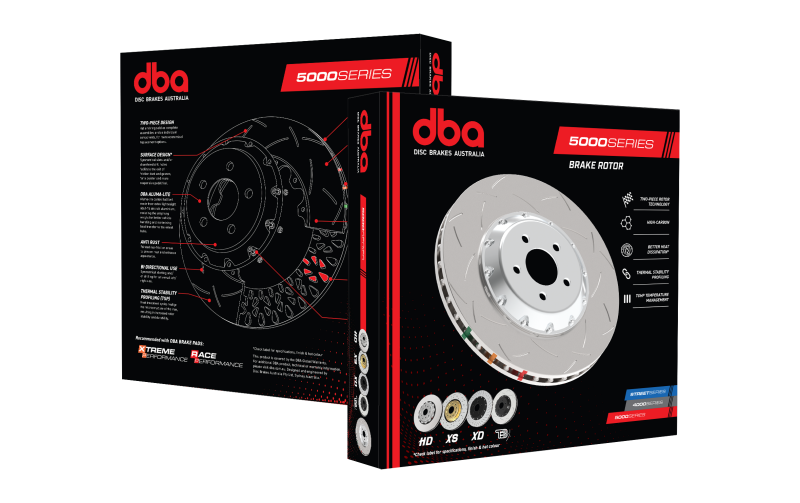 DBA 13-14 Ford Mustang Shelby GT500 8 Cyl Front 5000 Series Drilled and Slotted Rotor w/Black Hat