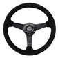 NRG Sport Steering Wheel (350mm / 1.5in Deep) Black Suede/Black Stitch w/Matte Black Solid Spokes