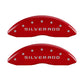 MGP 4 Caliper Covers Engraved Front & Rear Silverado Red finish silver ch