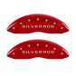 MGP Front set 2 Caliper Covers Engraved Front Silverado Red finish silver ch