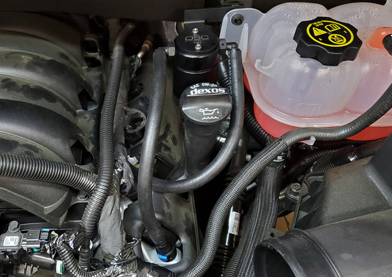 J&L 19-22 Chevrolet Silverado/GMC Sierra 1500 5.3L V8 Driver Side Oil Separator 3.0 - Black Anod