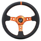 NRG Reinforce Steering Wheel (350mm / 3in. Deep) Blk Leather, Orange Center Mark w/ Orange Stitching