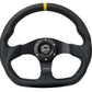 NRG Reinforced Steering Wheel (320mm) Sport Leather Dual Push Buttons Flat Bottom w/ Yellow Center