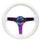 NRG Reinforced Steering Wheel (350mm / 3in. Deep) Classic White w/4mm Neochrome Solid 3-Spoke