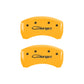 MGP 4 Caliper Covers Engraved Front & Rear 05-10 Dodge Charger R/T Yellow Finish Black Cursive Logo
