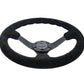 NRG Reinforced Steering Wheel (350mm / 3in. Deep) Blk Suede/Blue BBall Stitch w/5mm Matte Blk Spokes