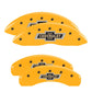 MGP 4 Caliper Covers Engraved Front & Rear Chevrolet 100 Anniversary Logo Yellow Finish Black Charac