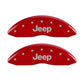 MGP 4 Caliper Covers Engraved Front JEEP Engraved Rear JEEP Grill logo Red finish silver ch